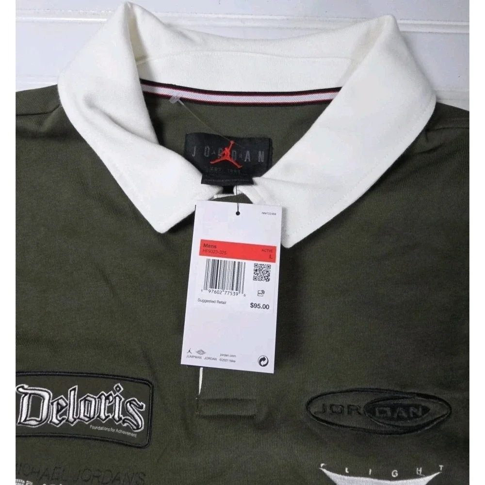 Jordan Essentials Men's Long-Sleeve Rugby Top  Cargo Khaki LARGE HF9323-325 NWT
